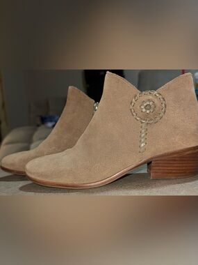 Jack Rogers Suede Ankle Booties in Taupe